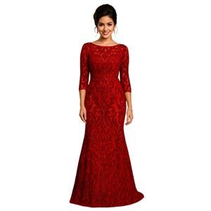 Marchesa Notte Red Velvet Sequin Evening Gown - Size 6